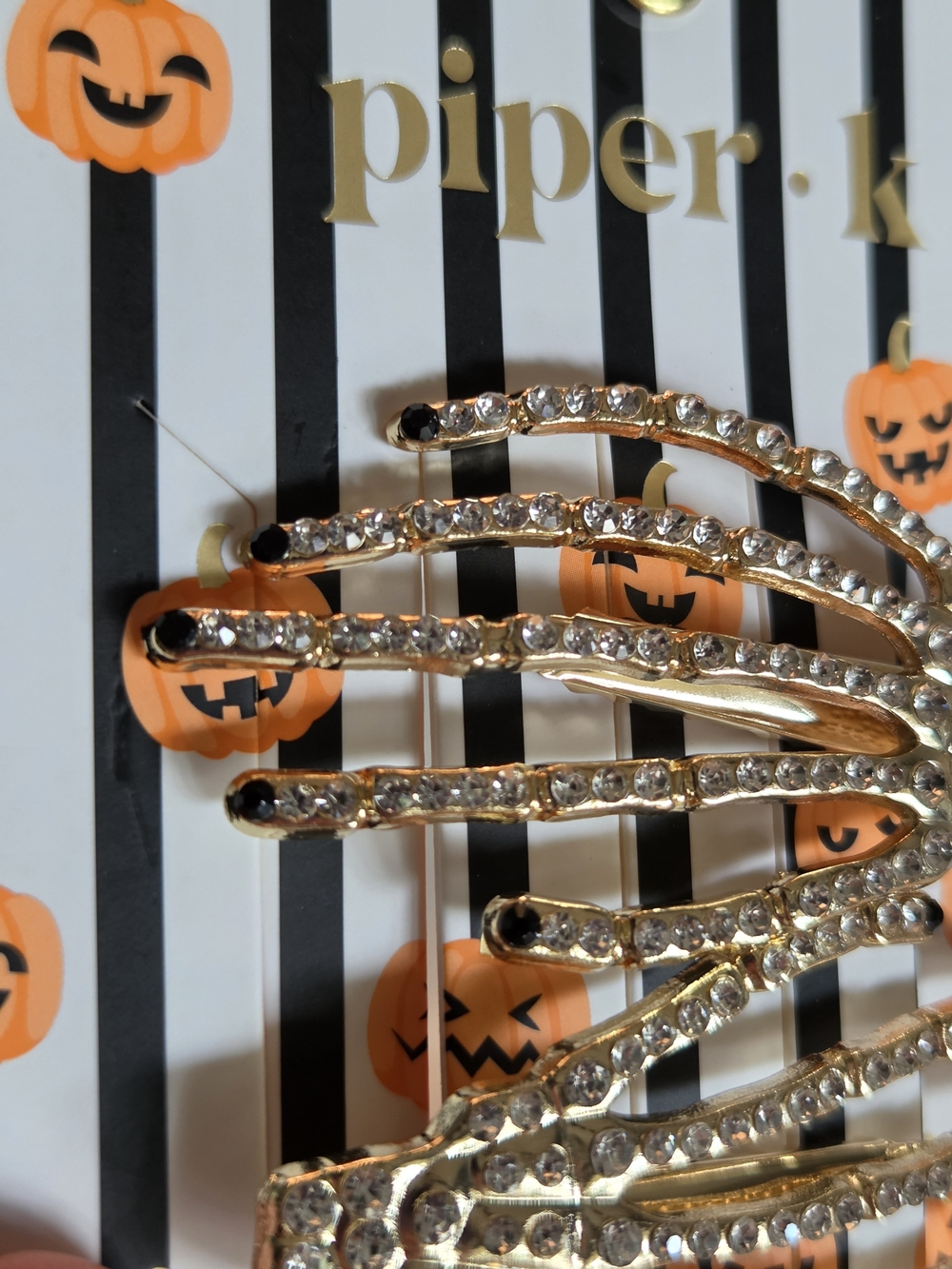 Piper•k Gold Rhinestone Skeleton Hand Hair Clips - Set of 4 - Picture 4 of 4